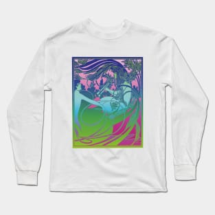 Flute Lady (green on pink) Long Sleeve T-Shirt